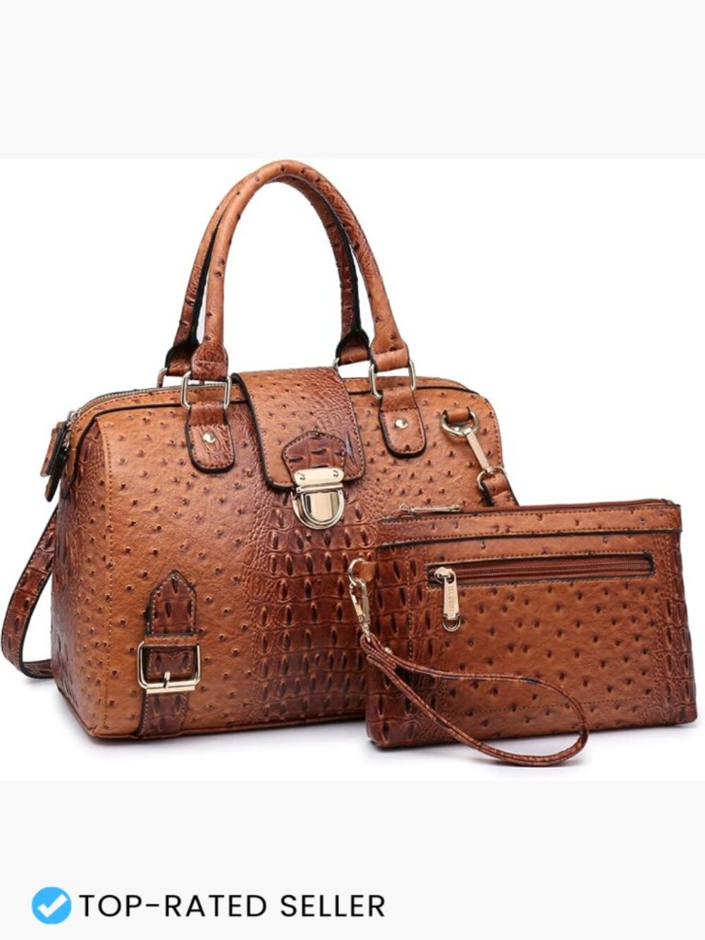 Vegan Leather Satchel Work Tote with Detachable Strap Top Handle Handbag
